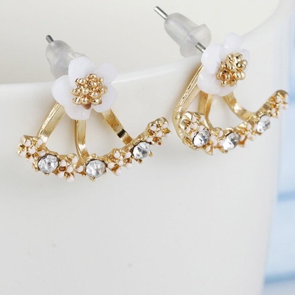 Gold Cute Flower Shape Rhinestone Decorative Alloy Earrings - Picture 2 of 3